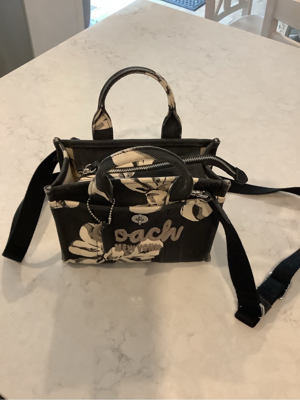 Coach Black and Cream Floral Canvas Mini Tote - Picture 9 of 12